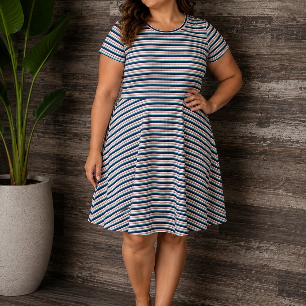 Women’s 3X Multicolor Striped Fit & Flare Dress